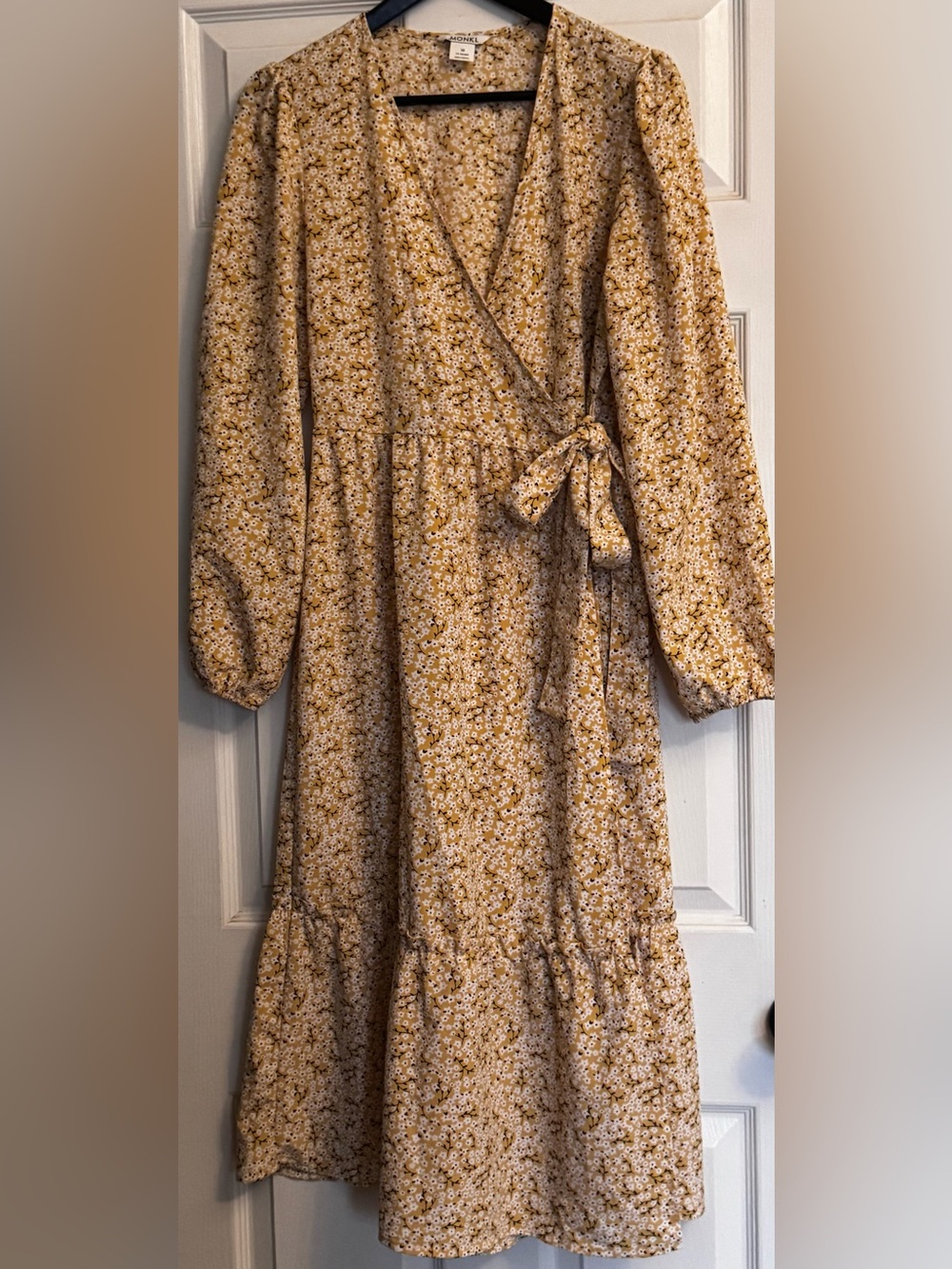 Monkl Yellow Floral Wrap Midi Dress